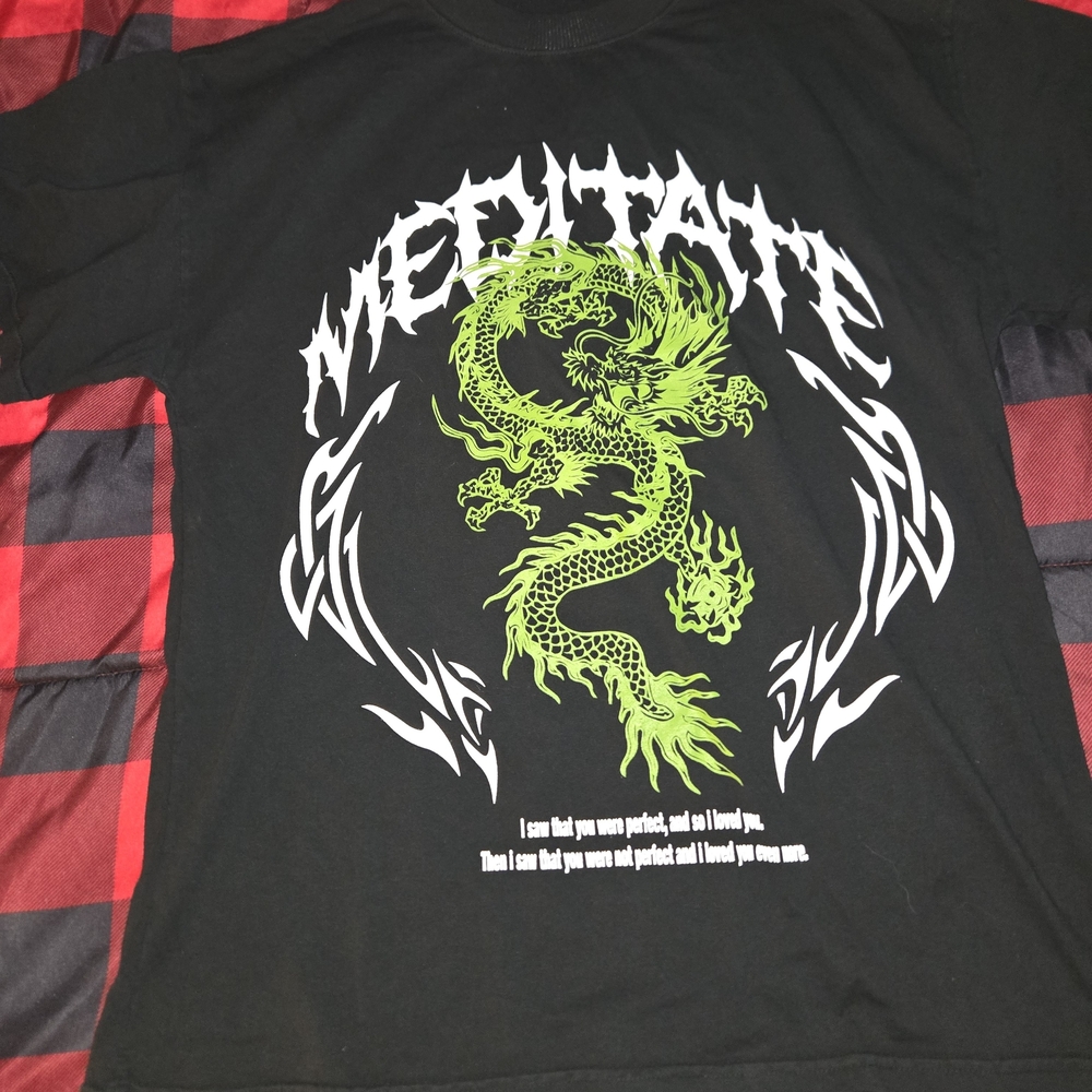 Black and Green Dragon Meditate Streetwear T-Shirt